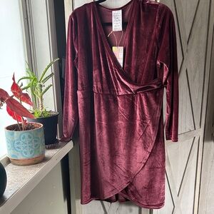 Burgundy Velour Wrap Dress